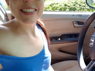 Car Orgasm – Public Masturbation Solo by a Sexy Brunette Bab