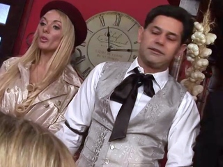 Naughty foursome for sensuous vixens in stockings and