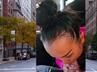 Thai MILF big cock car blowjob in public