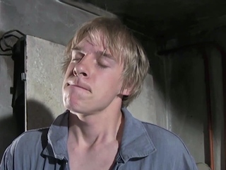 Blonde czech twunk boy jerks off in workshop