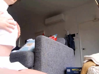 Busty babe playing with her big boobs