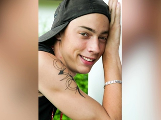 Slim boy shows off his body and cock in the garden