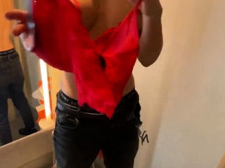 Risky Public Handjob and Cumshot on Big Tits in a Mall