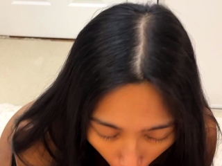 Amateur student blowjob on the balcony pov