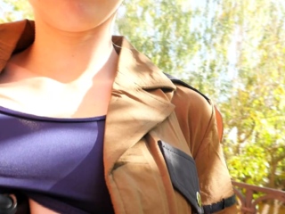 Brunette teen blowjob outdoor