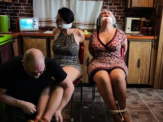 Two milfs get fucked in hardcore threesome with young stud