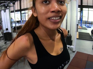 Thai GF with ass gym workout and sex