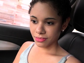 Petite latina cutie sucks and gets facialized in car