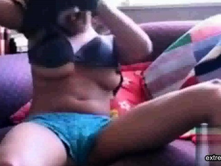 Ebony stepsister caught fingering on the couch