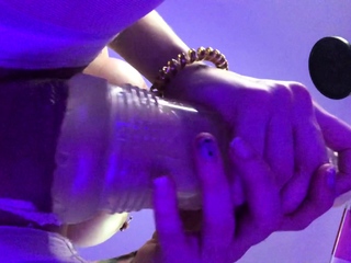Solo ladyboy in stockings masturbating