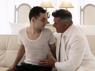 Suited DILF barebacks smooth twink