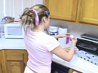 Teen topanga solo in kitchen