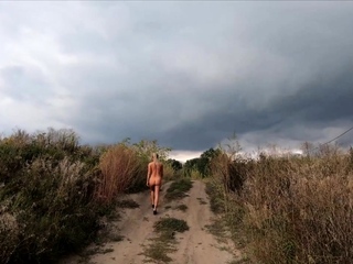 Risky Public Walk – Naked on a Broken Bridge