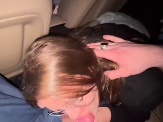 POV oral pleasure with jism in throat during travel! Risky