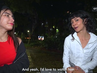 Hot threeway with subordinated Latina in public park!