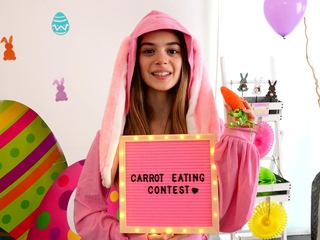 Easter bunny teen stepsister eats stepbrother his big carrot