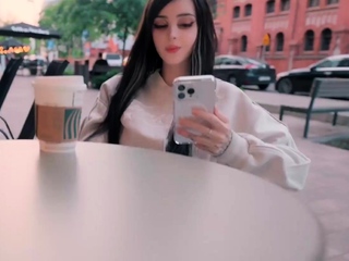 Public masturbation in crowded cafe, street and blow-job –