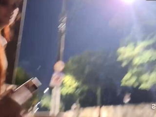 Risky masturbation at the bus stop next to the scorching