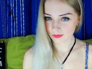Blonde Babe in Stockings Toys Her Pussy on Webcam