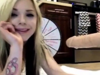 Blonde Coed Sloppy Deepthroats Dildo on Webcam